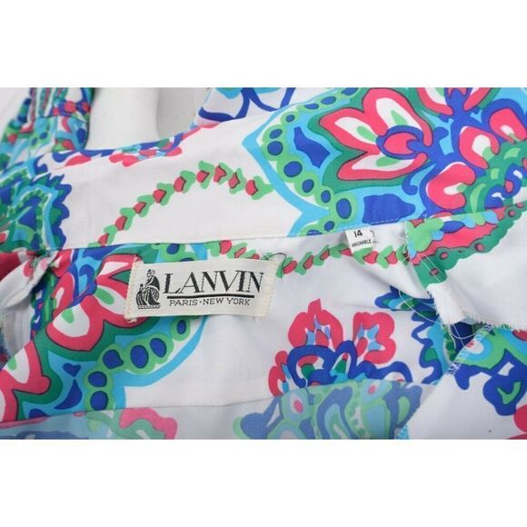 Lanvin Paris 70s Vintage Womans Shirt Dress Shift Size 14 Floral Paisley Belted - Picture 5 of 6